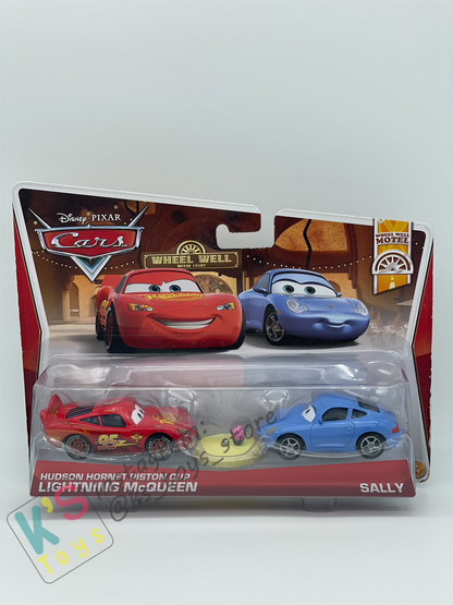 Disney Pixar Cars 1:55 by Mattel 2-Pack Wheel Well Motel, HUDSON HORNET PISTON CUP LIGHTNING MCQUEEN & SALLY- BNIP