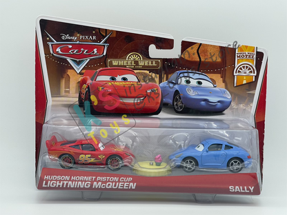 Disney Pixar Cars 1:55 by Mattel 2-Pack Wheel Well Motel, HUDSON HORNET PISTON CUP LIGHTNING MCQUEEN & SALLY- BNIP