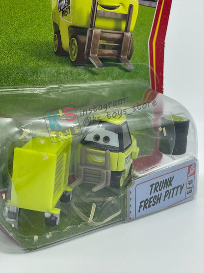 DISNEY PIXAR CARS 1:55 BY MATTEL, TRUNK FRESH PITTY - RACE ORAMA - BNIP *PACKAGING NOT IN MINT CONDITION!!**