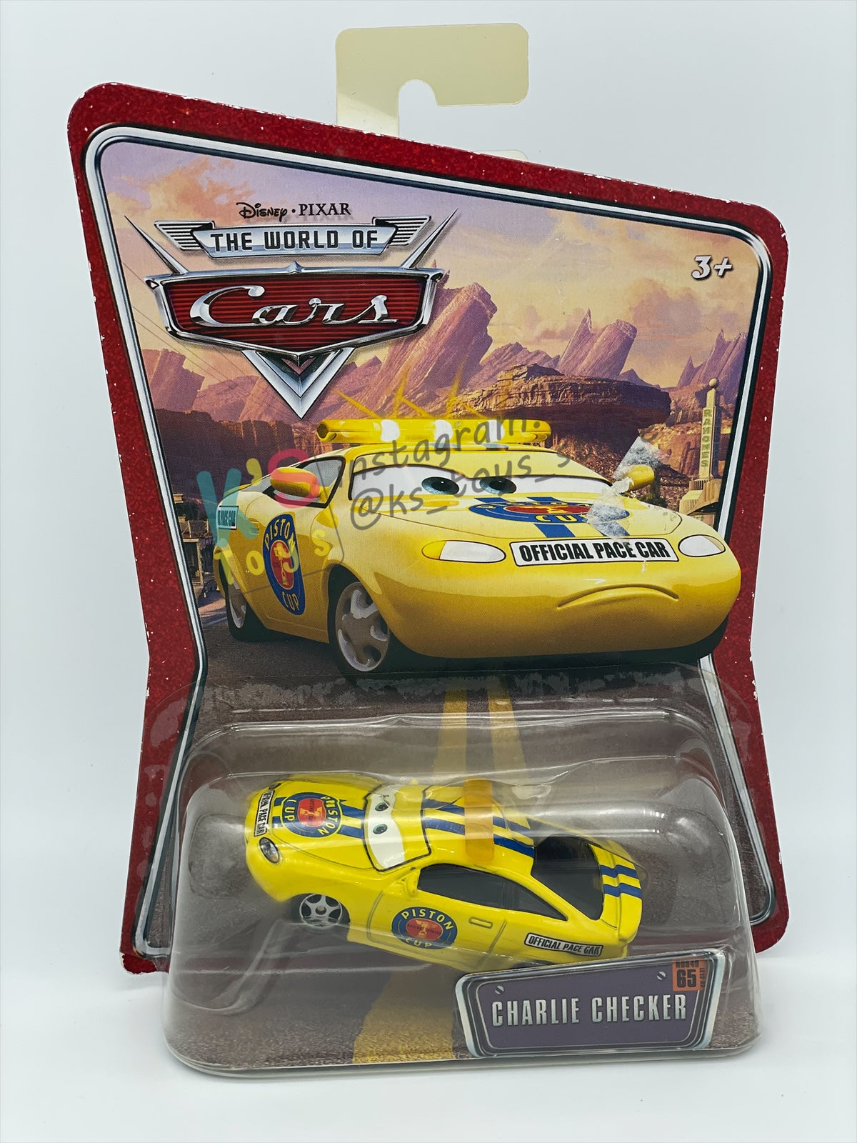 DISNEY PIXAR CARS 1:55 BY MATTEL, "CHARLIE CHECKER ORANGE TAILLIGHTS" THE WORLD OF CARS SERIES- BNIP