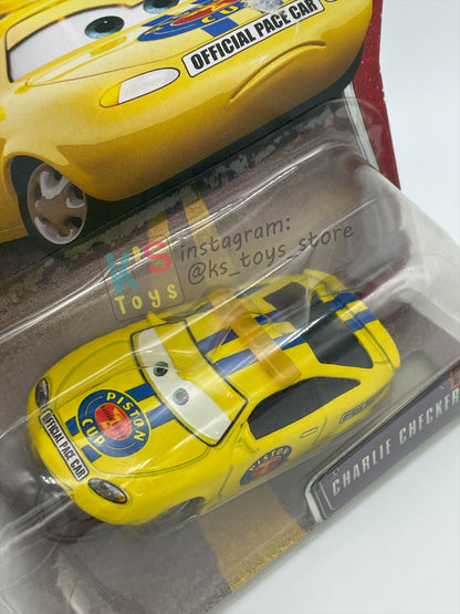 DISNEY PIXAR CARS 1:55 BY MATTEL, "CHARLIE CHECKER ORANGE TAILLIGHTS" THE WORLD OF CARS SERIES- BNIP