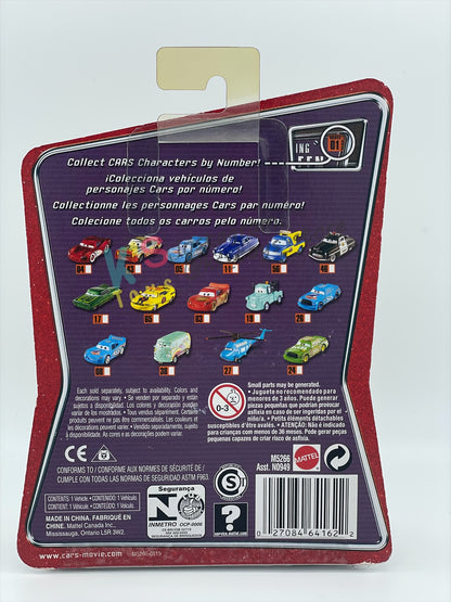 DISNEY PIXAR CARS 1:55 BY MATTEL, "CHARLIE CHECKER ORANGE TAILLIGHTS" THE WORLD OF CARS SERIES- BNIP