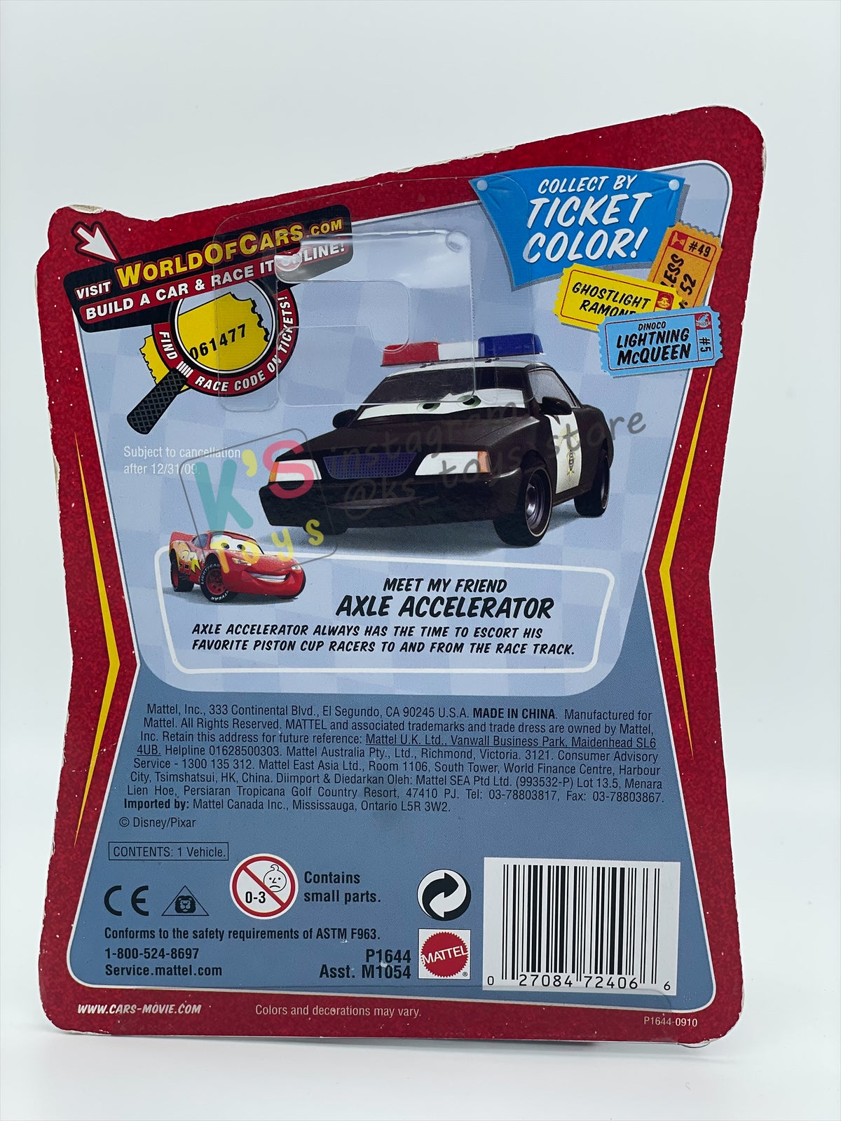 Rare Disney Pixar Cars 1:55 by Mattel, Easy Idle Pitty - Cars 1 Race Orama Series - BNIP