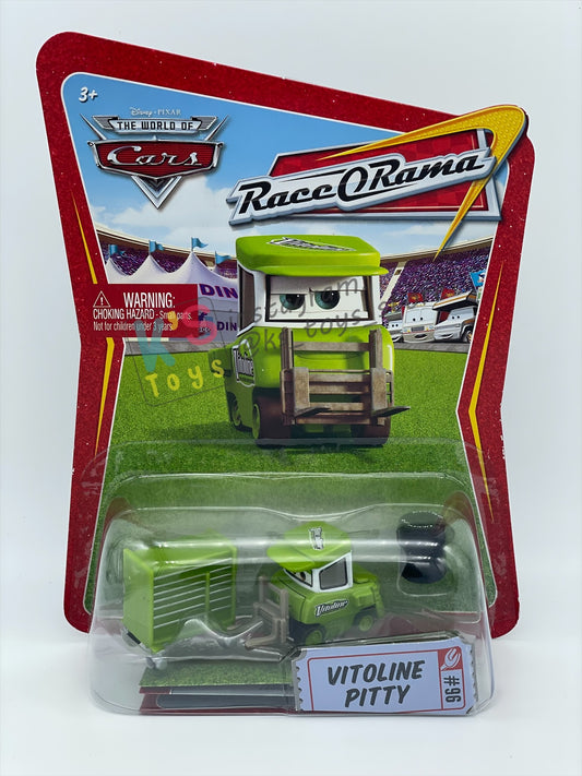 DISNEY PIXAR CARS 1:55 BY MATTEL, VITOLINE PITTY - RACE ORAMA SERIES - BNIP