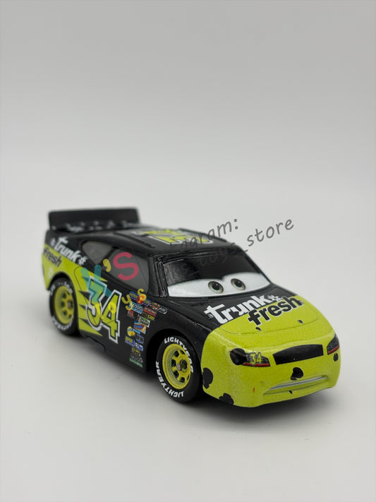 PRE-OWNED / LOOSE DISNEY PIXAR CARS 1:55 BY MATTEL - "DIRKSON D'AGOSTINO - TRUNK FRESH #34" - CARS DINOCO 400 - PLAYED CONDITION