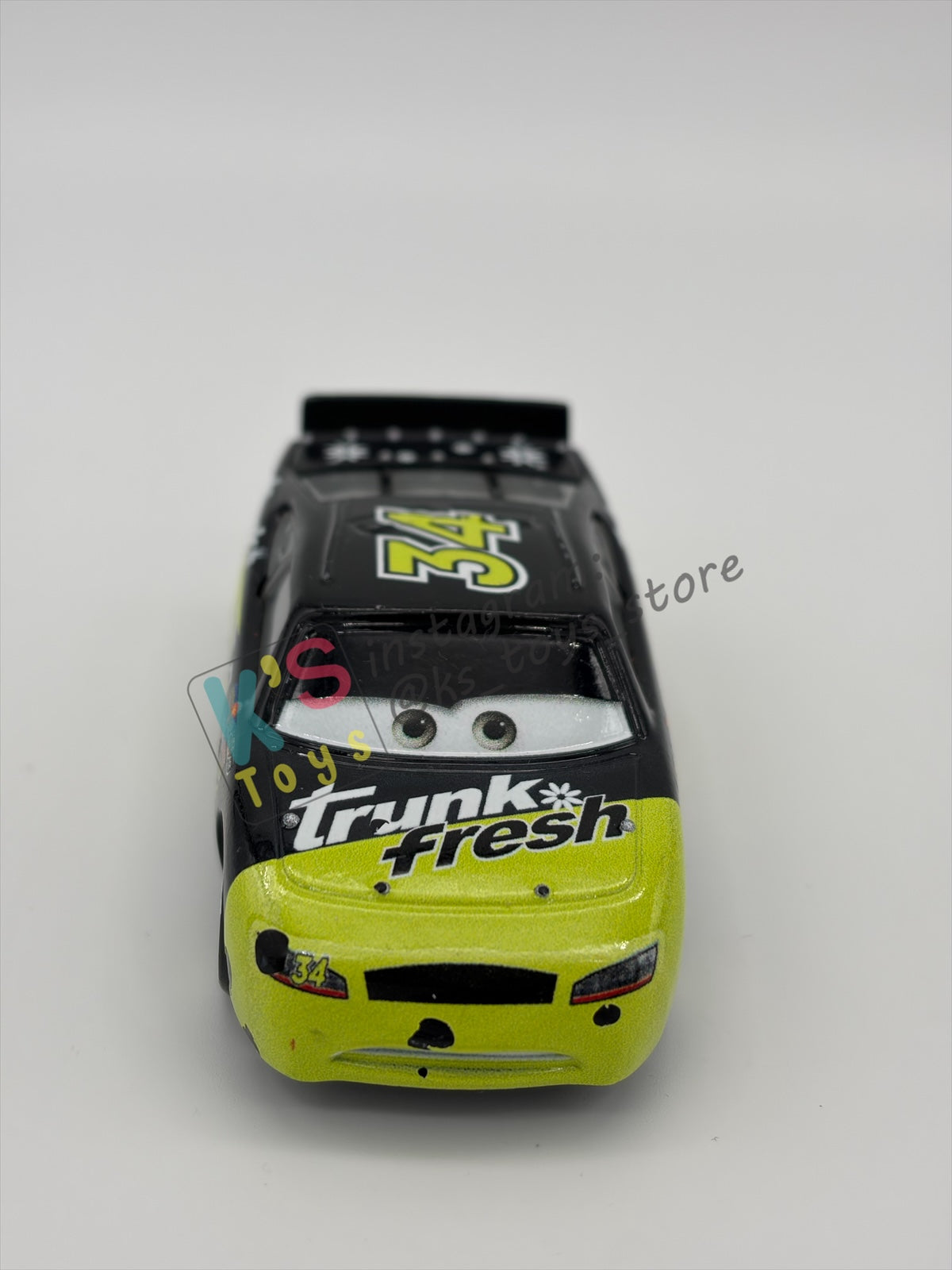 PRE-OWNED / LOOSE DISNEY PIXAR CARS 1:55 BY MATTEL - "DIRKSON D'AGOSTINO - TRUNK FRESH #34" - CARS DINOCO 400 - PLAYED CONDITION