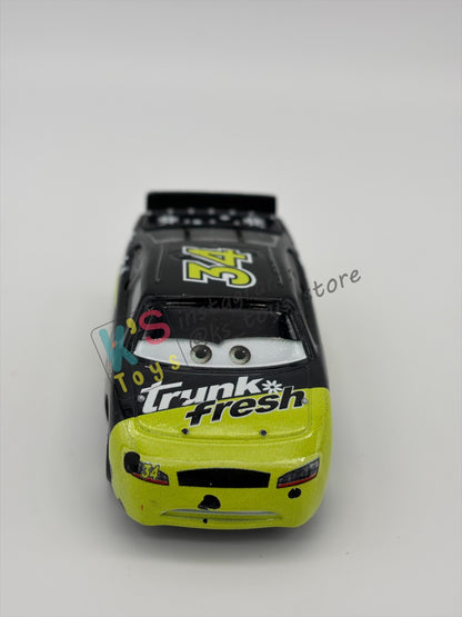 PRE-OWNED / LOOSE DISNEY PIXAR CARS 1:55 BY MATTEL - "DIRKSON D'AGOSTINO - TRUNK FRESH #34" - CARS DINOCO 400 - PLAYED CONDITION