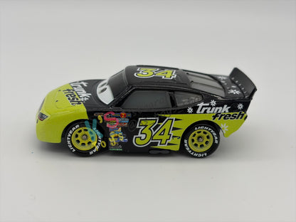 PRE-OWNED / LOOSE DISNEY PIXAR CARS 1:55 BY MATTEL - "DIRKSON D'AGOSTINO - TRUNK FRESH #34" - CARS DINOCO 400 - PLAYED CONDITION