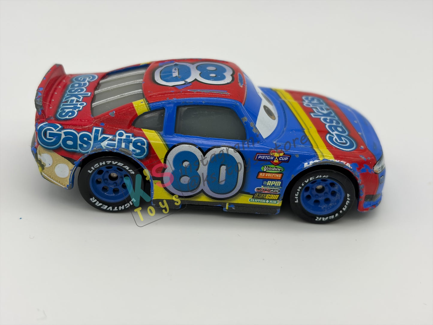 PRE-OWNED / LOOSE DISNEY PIXAR CARS 1:55 BY MATTEL - "REX REVLER" - CARS 3 PISTON CUP RACERS - PLAYED CONDITION