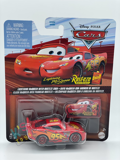 DISNEY PIXAR CARS BY MATTEL - "LIGHTNING MCQUEEN WITH RUSTEZE SIGN"  2025 RE-RELEASED - BNIP