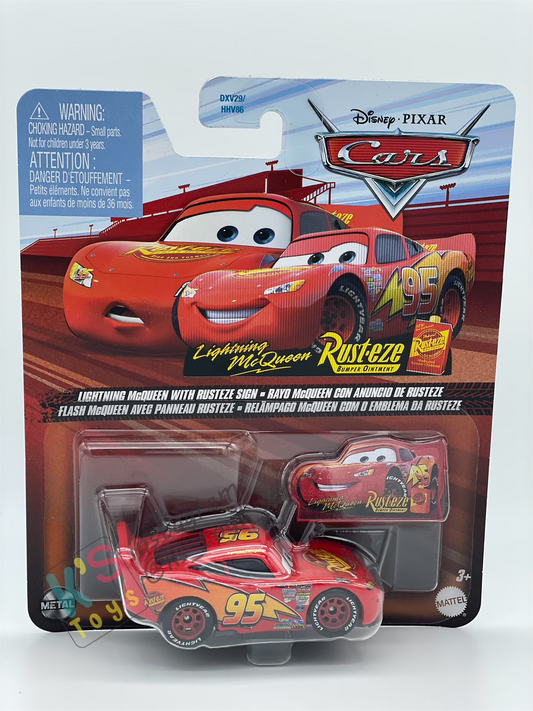 DISNEY PIXAR CARS BY MATTEL - "LIGHTNING MCQUEEN WITH RUSTEZE SIGN"  2025 RE-RELEASED - BNIP