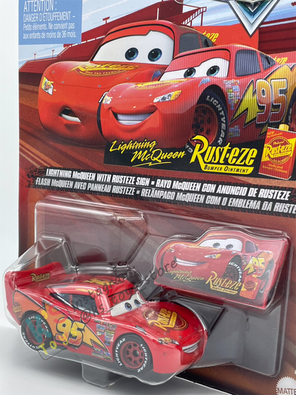 DISNEY PIXAR CARS BY MATTEL - "LIGHTNING MCQUEEN WITH RUSTEZE SIGN"  2025 RE-RELEASED - BNIP