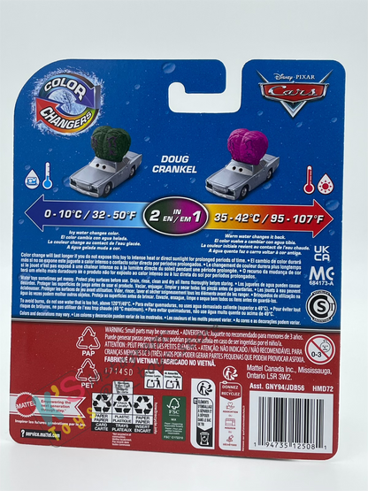 COLOR CHANGERS Disney Pixar Cars by MATTEL, DOUG CRANKEL (GREEN/PURPLE) - BNIP