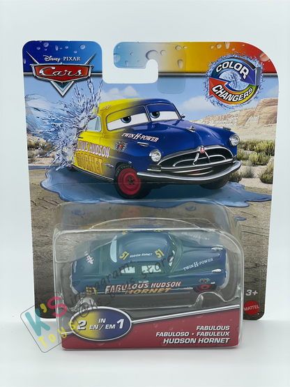 COLOR CHANGERS Disney Pixar Cars by MATTEL, FABULOUS HUDSON HORNET (BLUE/YELLOW) - BNIP