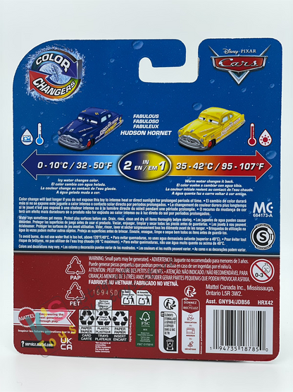 COLOR CHANGERS Disney Pixar Cars by MATTEL, FABULOUS HUDSON HORNET (BLUE/YELLOW) - BNIP