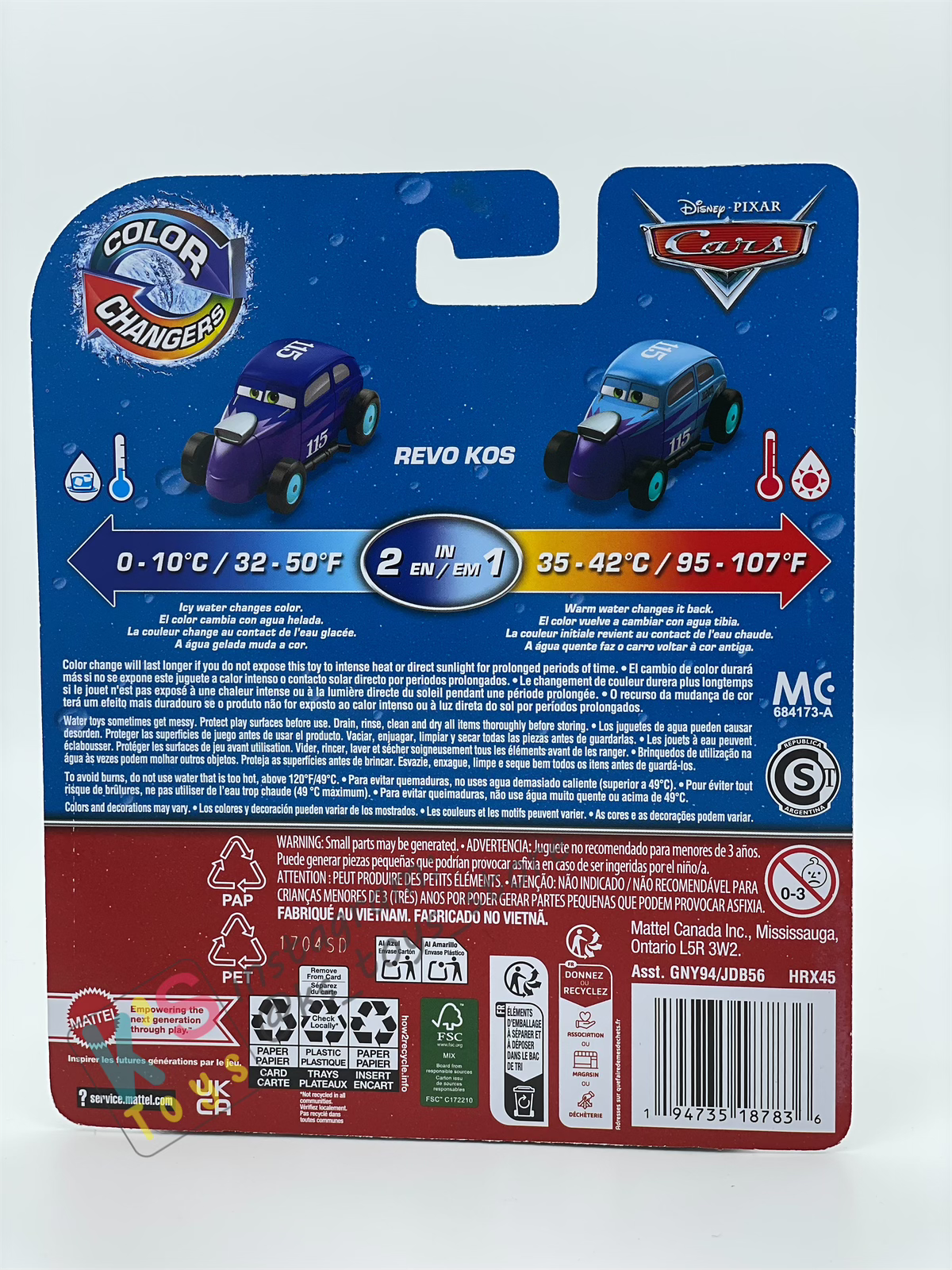 COLOR CHANGERS Disney Pixar Cars by MATTEL, REVO KOS (LIGHT BLUE/DARK BLUE) - BNIP