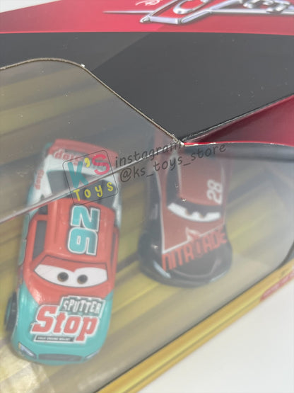 GIFT SET OF DISNEY PIXAR CARS 1:55 BY MATTEL - RACE TO WIN 4-PACK "T.G CASTLENUT, MURRAY CLUTCHBURN, DANNY SWERVEZ, TIM TREADLESS" - BNIB