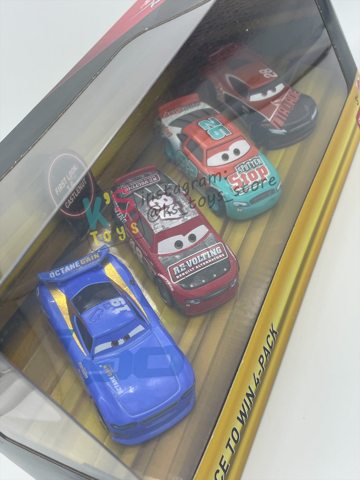 GIFT SET OF DISNEY PIXAR CARS 1:55 BY MATTEL - RACE TO WIN 4-PACK "T.G CASTLENUT, MURRAY CLUTCHBURN, DANNY SWERVEZ, TIM TREADLESS" - BNIB