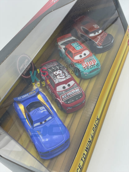 GIFT SET OF DISNEY PIXAR CARS 1:55 BY MATTEL - RACE TO WIN 4-PACK "T.G CASTLENUT, MURRAY CLUTCHBURN, DANNY SWERVEZ, TIM TREADLESS" - BNIB