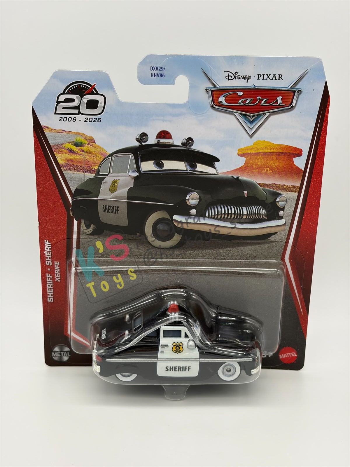 DISNEY PIXAR CARS BY MATTEL - "SHERIFF" CARS 1 - 2026 RE-RELEASED 20TH ANNIVERSARY CARD - BNIP
