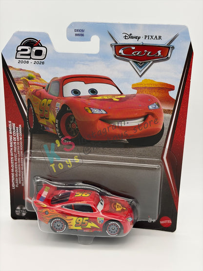 DISNEY PIXAR CARS 1:55 BY MATTEL - "LIGHTNING MCQUEEN WITH RACING WHEELS"  2026 RE-RELEASED 20TH ANNIVERSARY CARD - BNIP