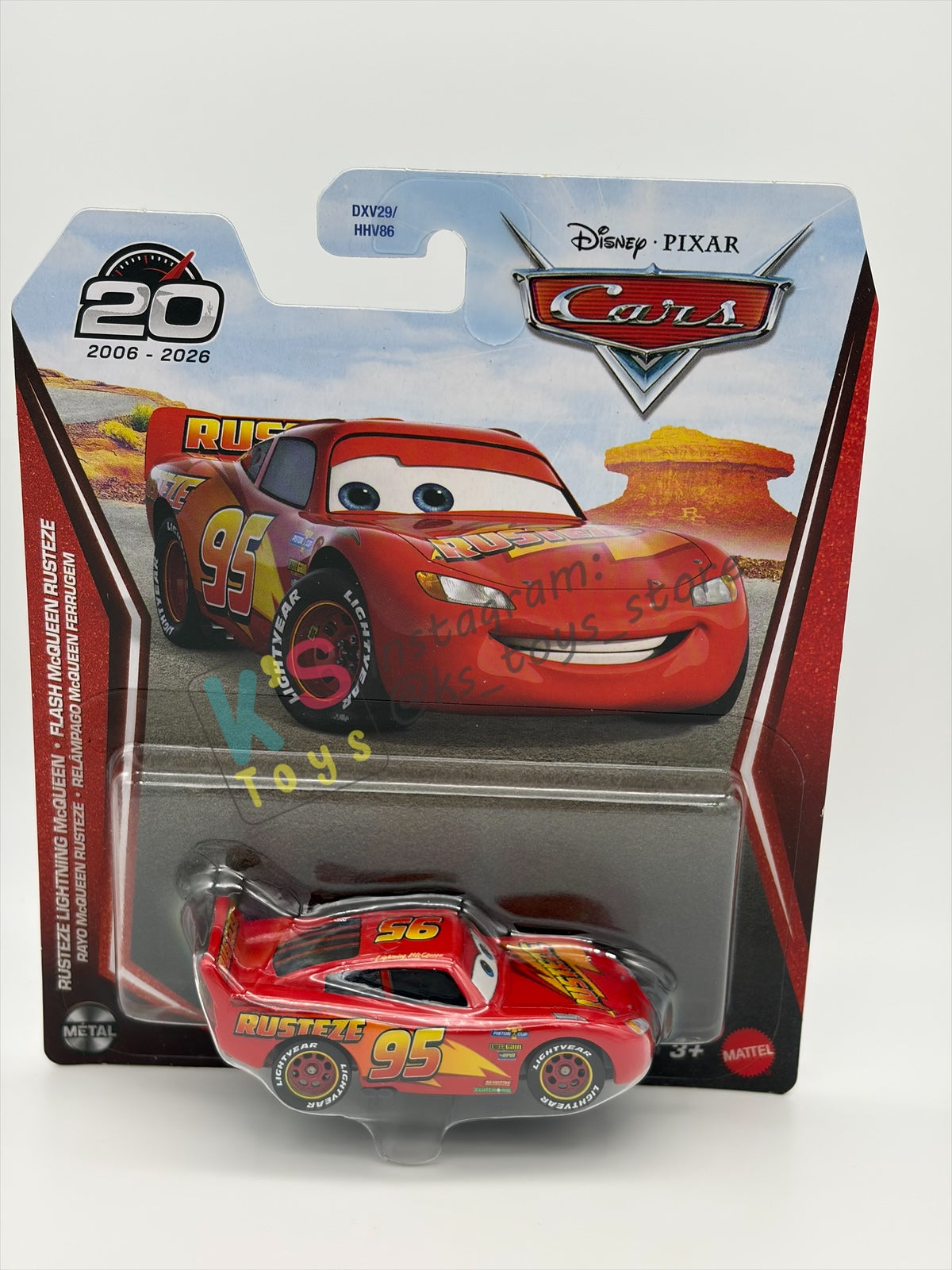 DISNEY PIXAR CARS 1:55 BY MATTEL - "RUSTEZE LIGHTNING MCQUEEN"  2026 RE-RELEASED 20TH ANNIVERSARY CARD - BNIP