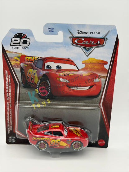 DISNEY PIXAR CARS 1:55 BY MATTEL - "RUSTEZE LIGHTNING MCQUEEN"  2026 RE-RELEASED 20TH ANNIVERSARY CARD - BNIP