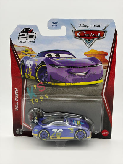 DISNEY PIXAR CARS BY MATTEL 1:55, "WILL RUSCH VARIANT'" - 2026 RE-RELEASED 20TH ANNIVERSARY CARD - BNIP