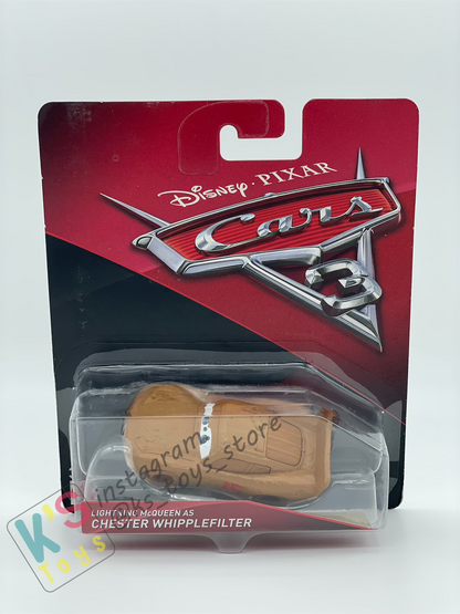 Disney Pixar Cars 1:55 by MATTEL, LIGHTNING MCQUEEN AS CHESTER WHIPPLEFILTER, CARS 3 - BNIP