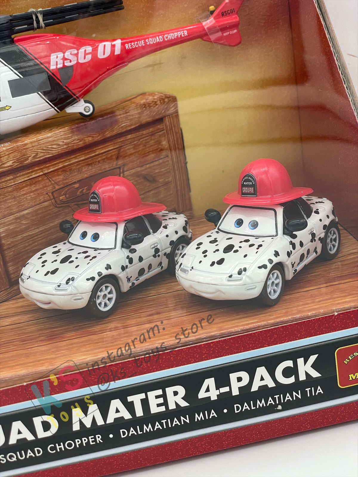 DISNEY PIXAR CARS BY MATTEL - CARS TOON RESCUE SQUAD MATER 4-PACK GIFT SET "RESCUE SQUAD MATER, RESCUE SQUAD CHOPPER, DALMATIAN MIA AND DALMATIAN TIA" - BNIB