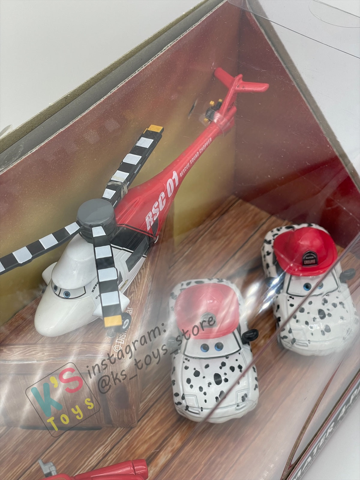 DISNEY PIXAR CARS BY MATTEL - CARS TOON RESCUE SQUAD MATER 4-PACK GIFT SET "RESCUE SQUAD MATER, RESCUE SQUAD CHOPPER, DALMATIAN MIA AND DALMATIAN TIA" - BNIB