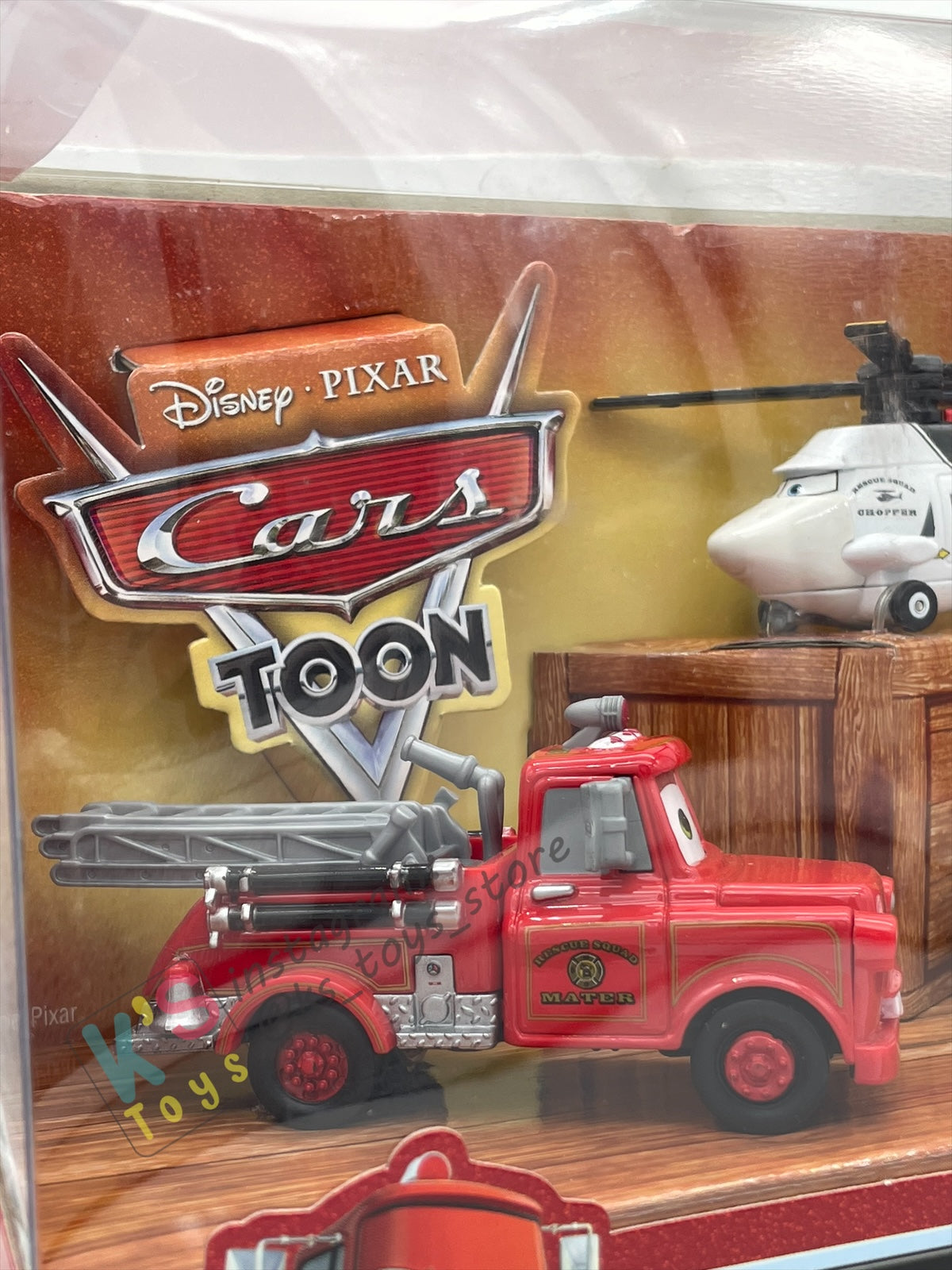 DISNEY PIXAR CARS BY MATTEL - CARS TOON RESCUE SQUAD MATER 4-PACK GIFT SET "RESCUE SQUAD MATER, RESCUE SQUAD CHOPPER, DALMATIAN MIA AND DALMATIAN TIA" - BNIB