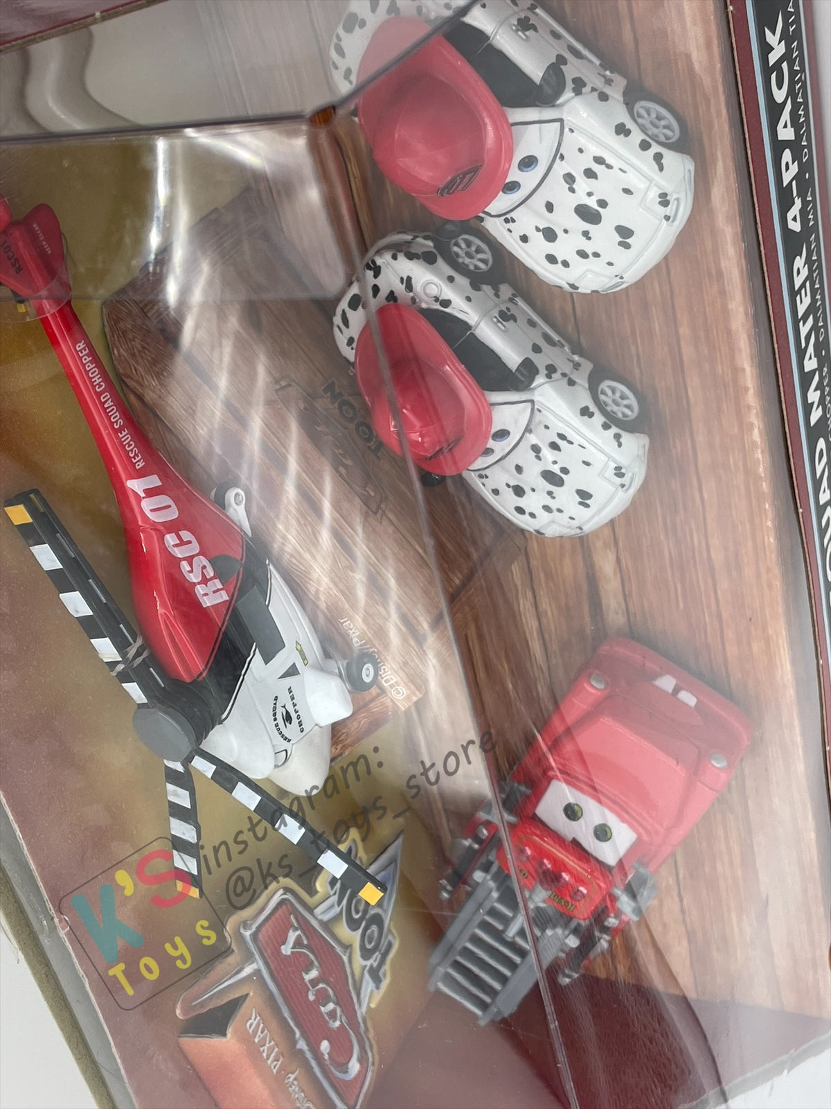 DISNEY PIXAR CARS BY MATTEL - CARS TOON RESCUE SQUAD MATER 4-PACK GIFT SET "RESCUE SQUAD MATER, RESCUE SQUAD CHOPPER, DALMATIAN MIA AND DALMATIAN TIA" - BNIB