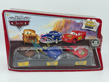 STORY TELLERS DISNEY PIXAR CARS BY MATTEL, 3 PACK "FRED, FABULOUS HUDSON HORNET, SMELL SWELL LIGHTNING MCQUEEN" - BNIP