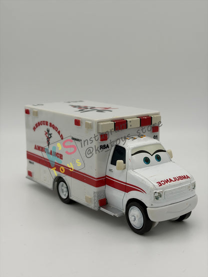 PRE-OWNED / LOOSE DISNEY PIXAR CARS - "RESCUE SQUAD AMBULANCE’" RESCUE SQUAD MATER - GOOD CONDITION - READ DESCRIPTION!!!!!!!!
