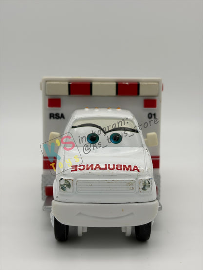 PRE-OWNED / LOOSE DISNEY PIXAR CARS - "RESCUE SQUAD AMBULANCE’" RESCUE SQUAD MATER - GOOD CONDITION - READ DESCRIPTION!!!!!!!!