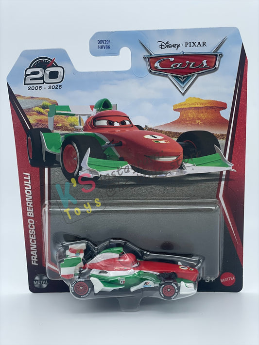 DISNEY PIXAR CARS BY MATTEL 1:55, "FRANCESCO BERNOULLI (VARIANT)"- 2026 RE-RELEASED 20TH ANNIVERSARY CARD - BNIP