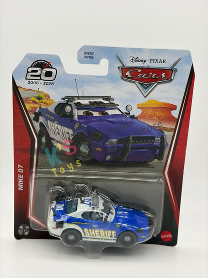 DISNEY PIXAR CARS BY MATTEL 1:55, "MIKE 07" - 2026 RE-RELEASED 20TH ANNIVERSARY CARD - BNIP
