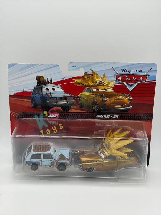 Disney Pixar Cars 1:55 by Mattel 2-Pack "JEREMY & CHIEFTESS" - 2023 RE-RELEASED - BNIP