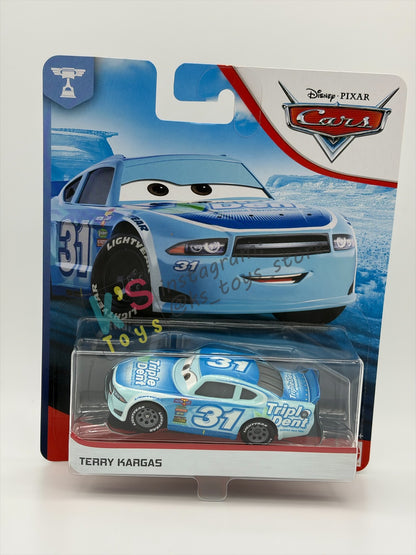 RARE DISNEY PIXAR CARS BY MATTEL 1:55, "TERRY KARGAS (VARIANT)" - CARS 3 PISTON CUP RACERS SERIES - BNIP