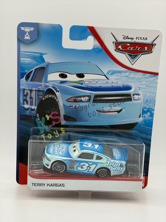 RARE DISNEY PIXAR CARS BY MATTEL 1:55, "TERRY KARGAS (VARIANT)" - CARS 3 PISTON CUP RACERS SERIES - BNIP
