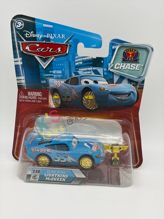 DISNEY PIXAR CARS BY MATTEL 1:55, "BLING BLING LIGHTNING MCQUEEN WITH GOLDEN WHEELS AND PISTON CUP (LENTICULAR)" - CHASE LENTICULAR SERIES - BNIP