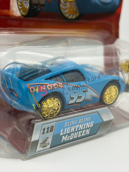 DISNEY PIXAR CARS BY MATTEL 1:55, "BLING BLING LIGHTNING MCQUEEN WITH GOLDEN WHEELS AND PISTON CUP (LENTICULAR)" - CHASE LENTICULAR SERIES - BNIP