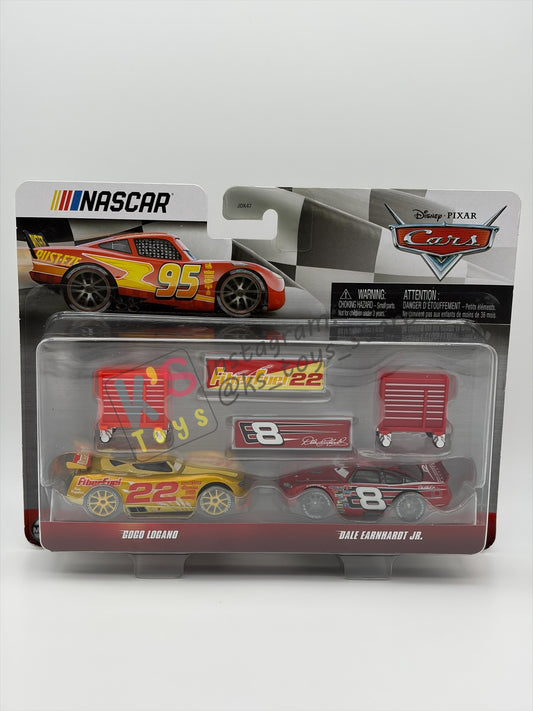 Disney Pixar Cars 1:55 by Mattel 2-Pack "METALLIC FINISH NASCAR GOGO LOGANO AND DALE EARNHARDT JR " - 2026 NEW RELEASE NASCAR SERIES - BNIP