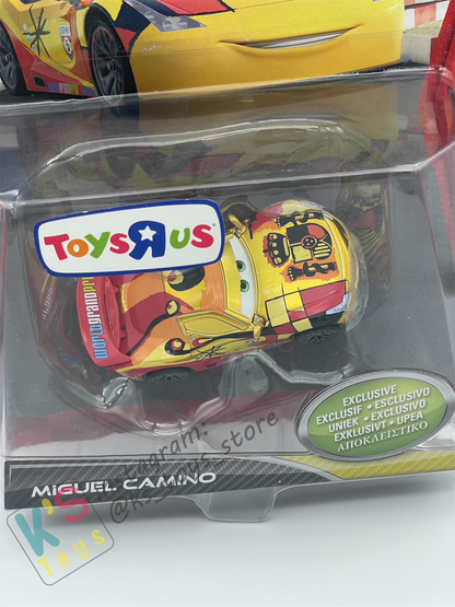 DELUXE DISNEY PIXAR CARS BY MATTEL, "MIGUEL CAMINO" GOLD METALLIC FINISH EXCLUSIVE TOYSRUS - CARS 2 - BNIP