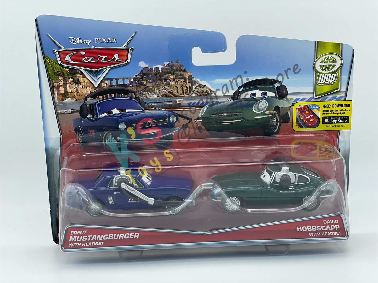 Disney Pixar Cars 1:55 2-Pack by Mattel, BRENT MUSTANGBURGER WITH HEADSET AND DAVID HOBBSCAPP WITH HEADSET - WGP CARS 2 - BNIP