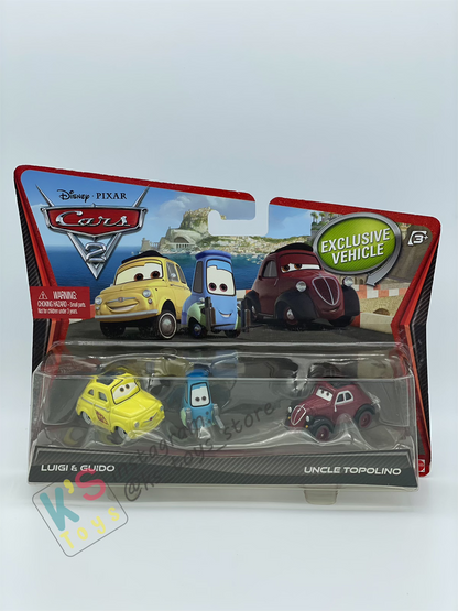 Disney Pixar Cars 1:55 2-Pack by Mattel, Luigi, Guido, and Uncle Topolino - CARS 2 - BNIP