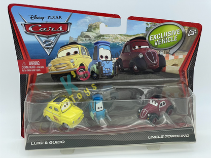 Disney Pixar Cars 1:55 2-Pack by Mattel, Luigi, Guido, and Uncle Topolino - CARS 2 - BNIP