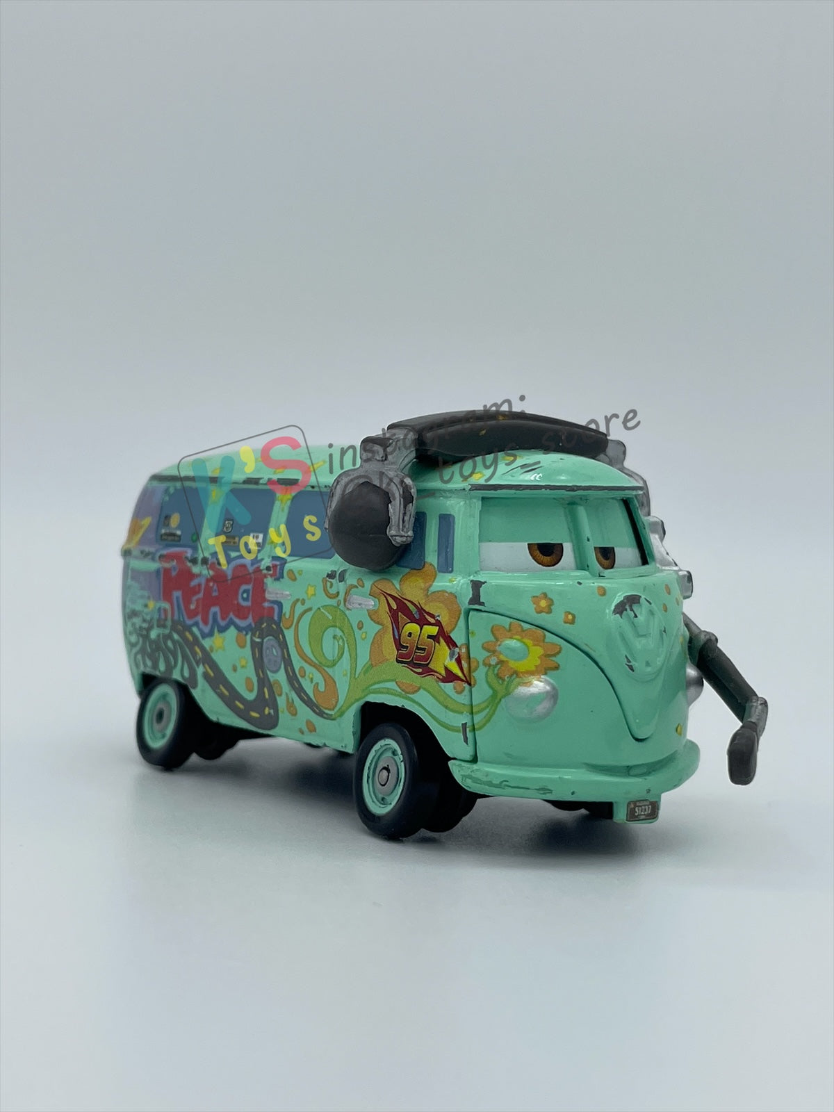 PRE-OWNED / LOOSE DISNEY PIXAR CARS BY MATTEL - "RACE TEAM FILLMORE WITH HEADSET" - PLAYED WITH CONDITION - READ DESCRIPTION!!!!!!!!!!!