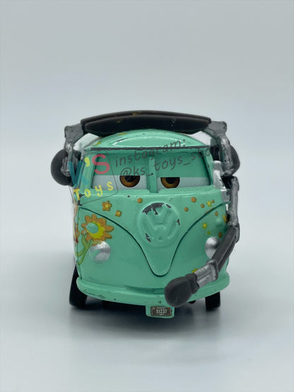 PRE-OWNED / LOOSE DISNEY PIXAR CARS BY MATTEL - "RACE TEAM FILLMORE WITH HEADSET" - PLAYED WITH CONDITION - READ DESCRIPTION!!!!!!!!!!!